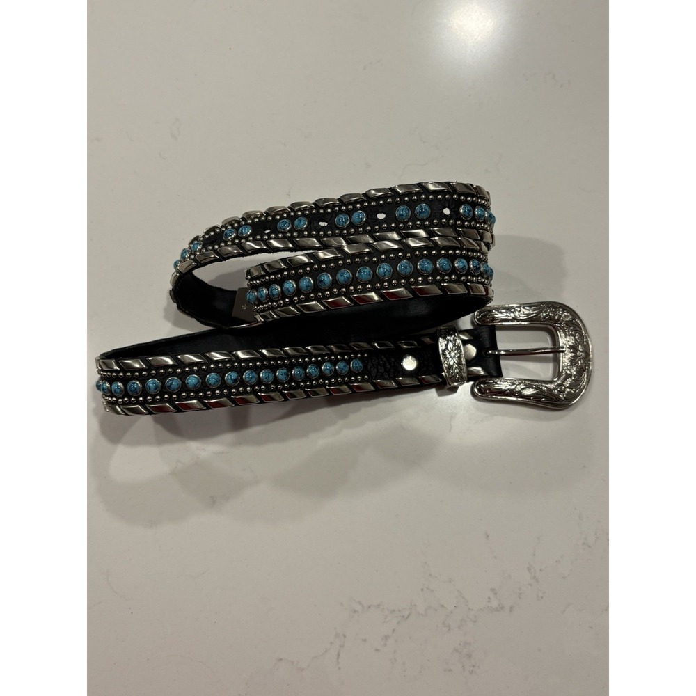 Kippys Black Leather Belt - Turquoise and Silver